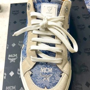 MCM DENIM SUEDE LEATHER TRIM SNEAKERS
